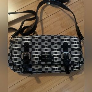 Printed kate spade crossbody bag with patent leather trim and gold hardware